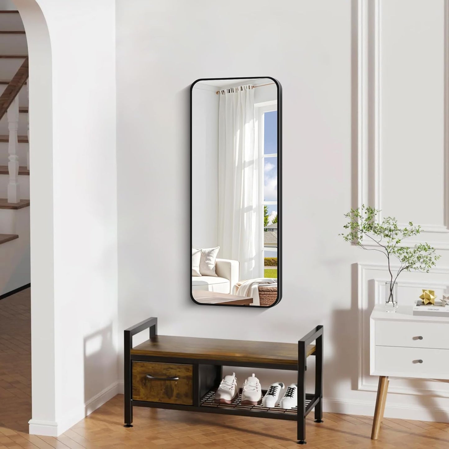 16" x 40"Bathroom Mirror, Matte Black Wall Mirror with Metal Frame, Decorative Rectangular Vanity Mirror for Bedroom Bathroom Living Room Entryway (Horizontal/Vertical)