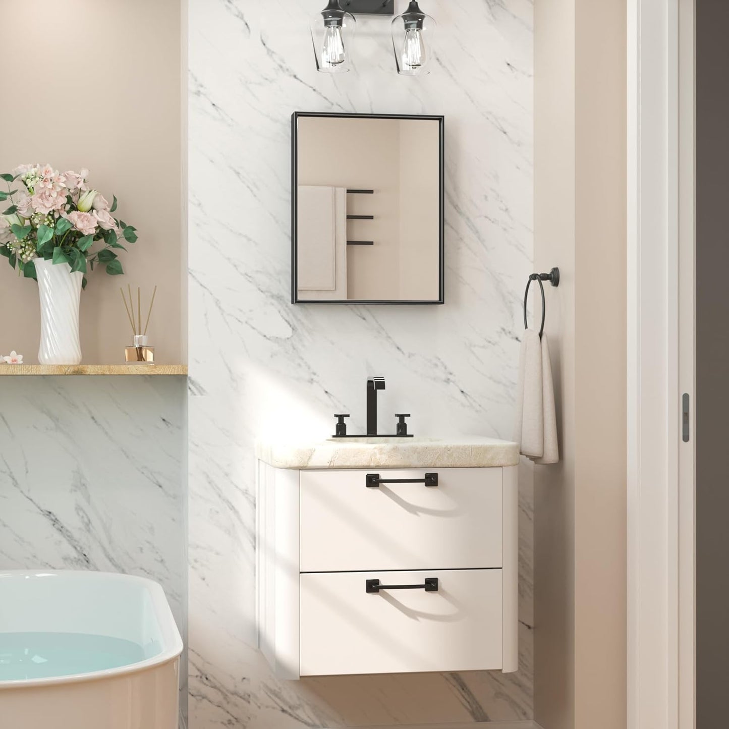 Keonjinn Black Bathroom Mirror 16 x 20 Inch Metal Framed Matte Black Mirror, Rectangular Wall Mount Mirror Square Corner Modern Farmhouse Bathroom Vanity Mirror for Over Sink(Horizontal/Vertical)