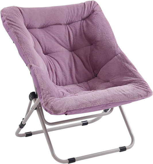 Tiita Comfy Folded Chair, Soft Faux Fur Oversized Folding Accent Chair, Lounge Lazy Chair for Kids Teens Adults, Metal Frame Moon Chair for Bedroom, Living Room, Dorm Rooms