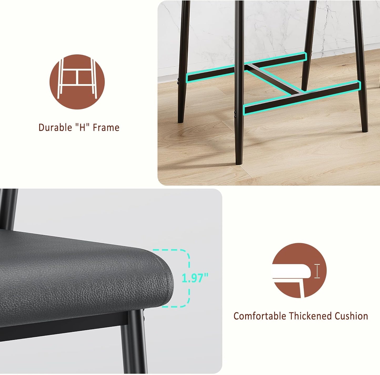 GarveeHome Bar Stools Set of 2, 26.5" Upholstered Counter Height Bar Stools for 2 with Armrest, Wider Thickened Cushion, Bar Chairs with Backrest for Bar, Dining Room, Kitchen, Retro Black