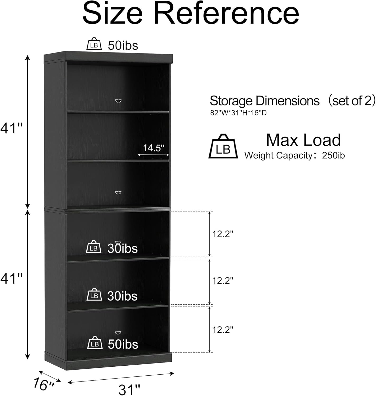 82" Wooden Book Shelf, 5 Shelf Bookcase, Modern Bookshelf with Adjustable Shelf for Home Office, Study Room, Black