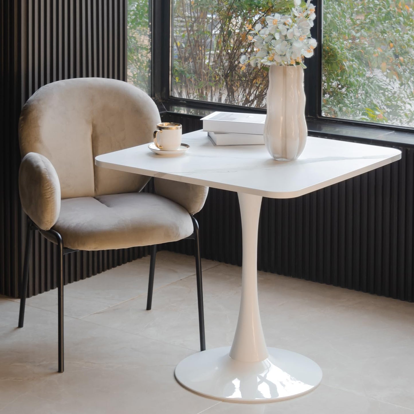 Square Modern Dinning Table 30 inches for 2-4 Bistro Tulip Table with Faux Marble top,Easy Assemble,Sturdy Metal Frame Diameter 30in*H28.74in(White, 30in)