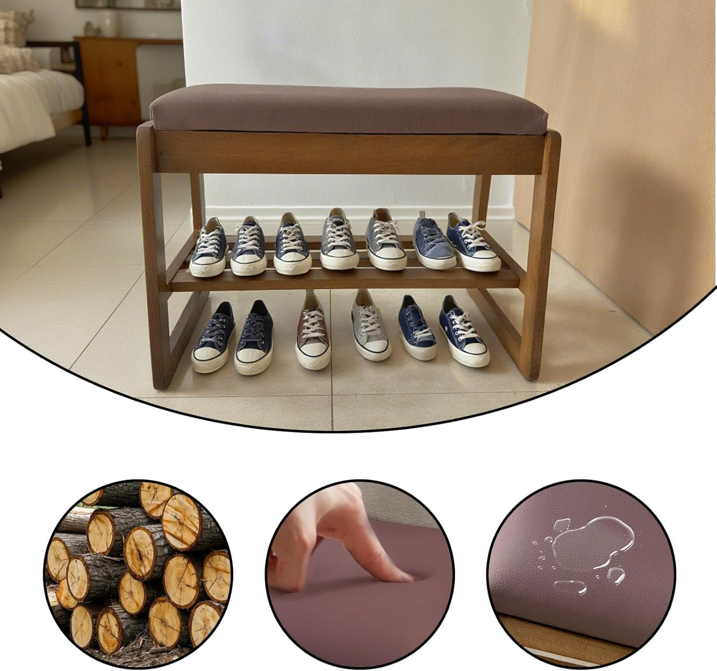 2-Tier Wood Shoe Bench with Flip-Top Storage Cabinet, 31.5", Entryway Bench with Shoe Storage, Front Door Shoe Rack（Walnut）