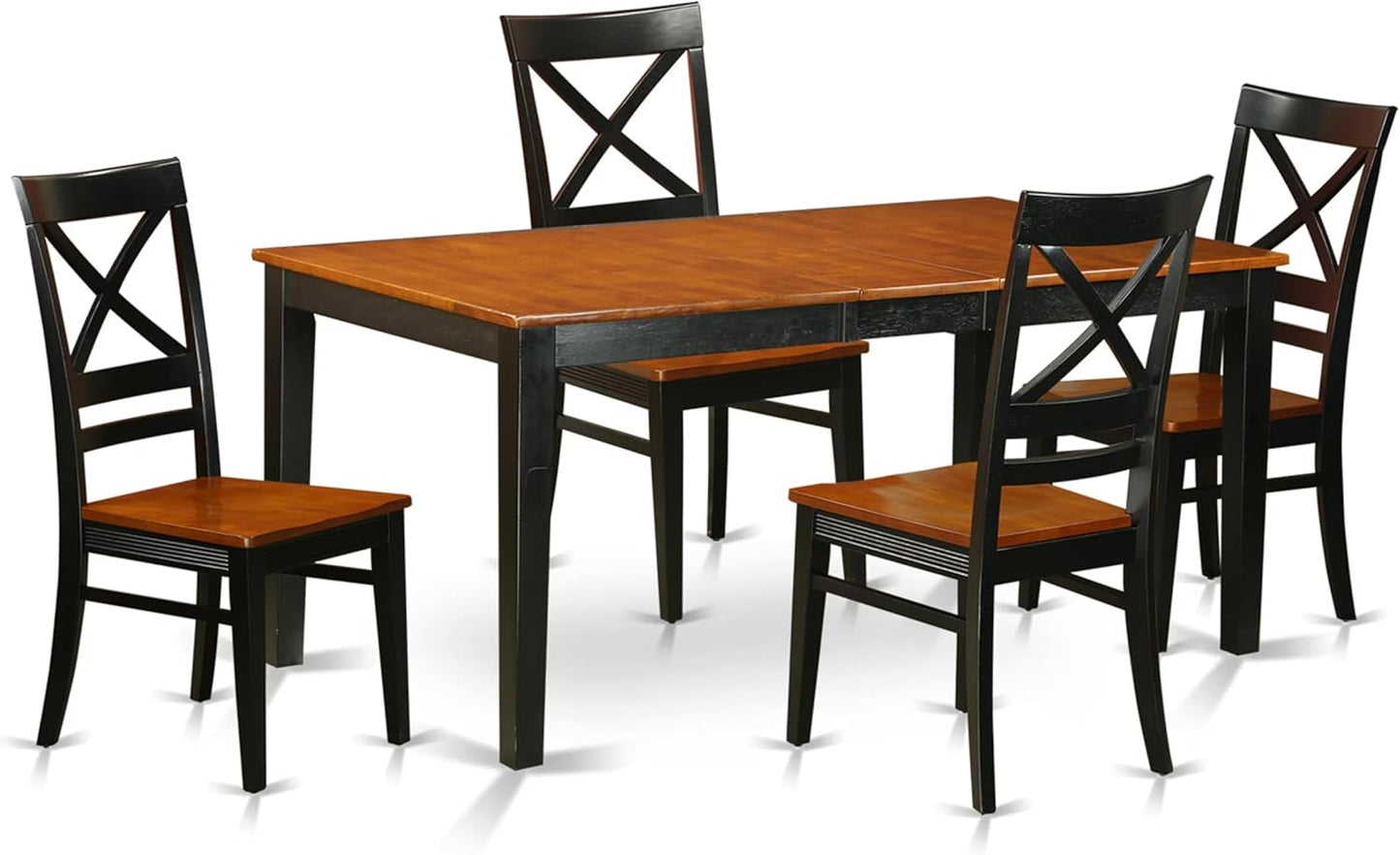 East West Furniture NIQU5-BCH-W 5 Piece Dining Room Furniture Set Includes a Rectangle Kitchen Table with Butterfly Leaf and 4 Dining Chairs, 36x66 Inch, Black & Cherry