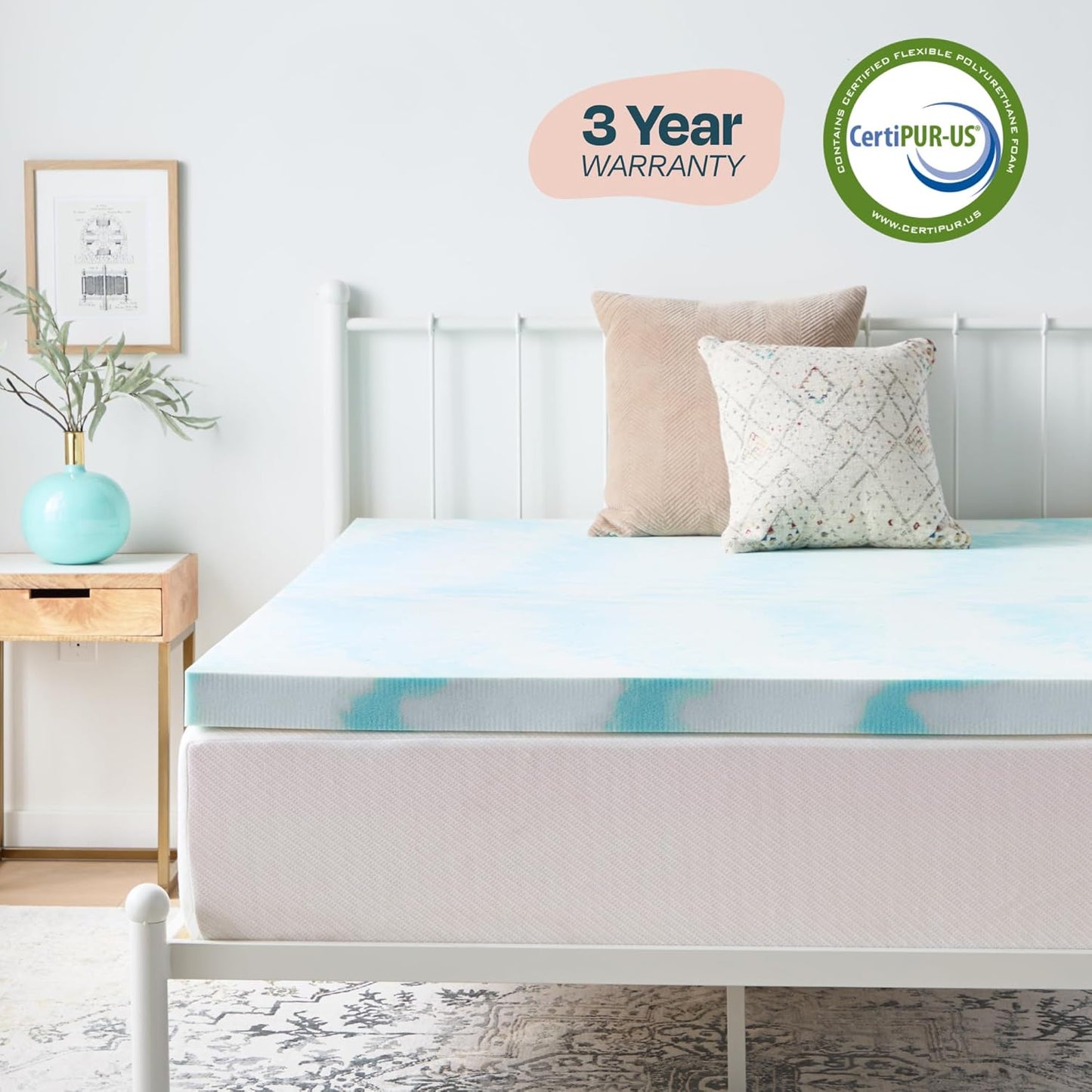 Linenspa 3 Inch Gel Swirl Memory Foam Mattress Topper – Cooling Gel Infused – Pressure Relieving Bed Topper - Mattress Pad – CertiPUR Certified - Twin Size