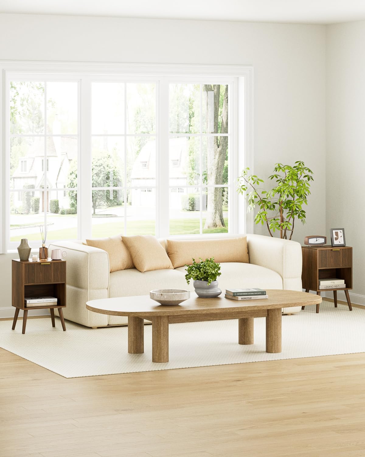 Nightstand, Small Side Table, Bedside Table with Drawer, Modern Night Stand, End Table for Bedroom, Living Room (Walnut Stripe)