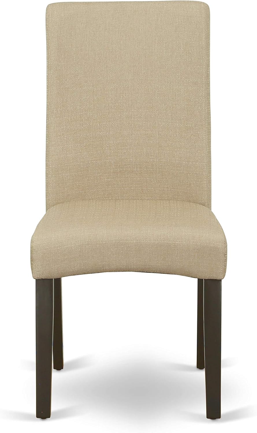 East West Furniture ANDR3-CAP-03 3 Piece Dining Room Table Set Contains a Round Kitchen Table with Pedestal and 2 Brown Linen Fabric Parsons Dining Chairs, 36x36 Inch, Cappuccino