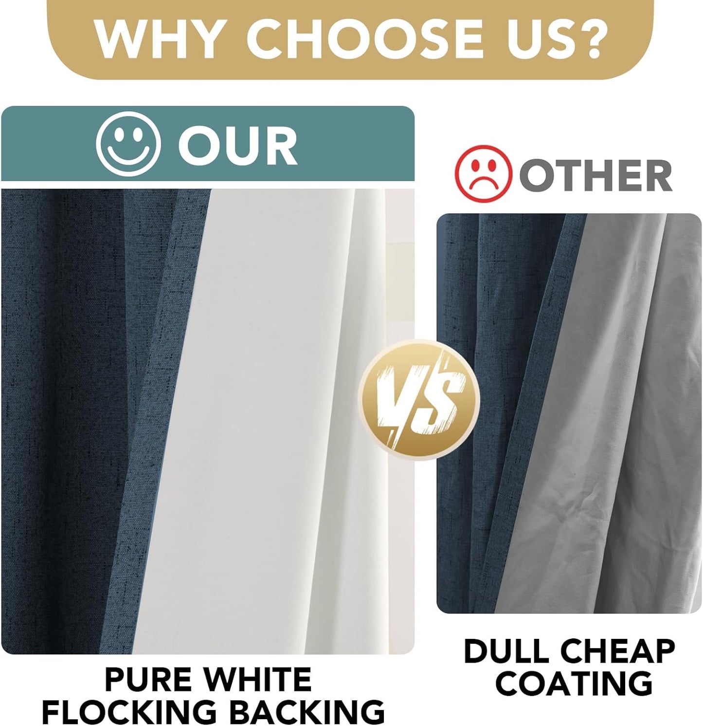 H.VERSAILTEX Linen Blackout Curtains Durable Thick Textured Linen Look 100% Blackout Patio Door Curtain Anti Rust Grommet Extra Wide Sliding Door Curtain Panel, W100 x L84 inch - Navy