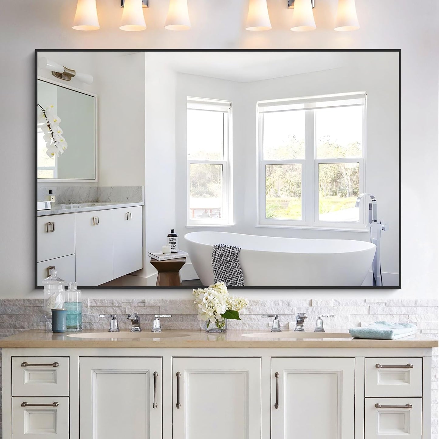 KOCUUY Black Bathroom Mirror, 55x36 Large Wall Mirror with Aluminum Frame, Black Rectangle Mirror Modern Home Decor for Bathroom, Living Room, Farmhouse, Entryway, Hang Horizontal/Vertical