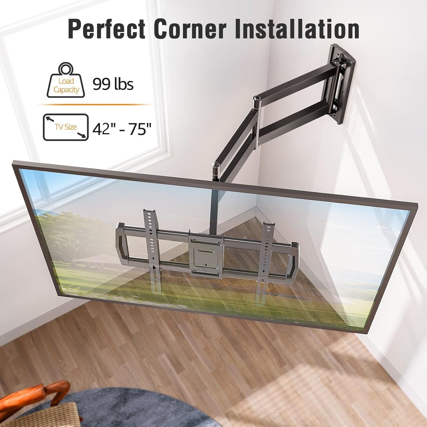 ELIVED Long Arm TV Wall Mount for Most 42-75 Inch TVs, 37.9 Inch Long Extension Corner TV Mount, Full Motion Wall Mount tv Bracket Swivel and Tilt, Holds up to 99 lbs. Max VESA 600x400mm, YD3038