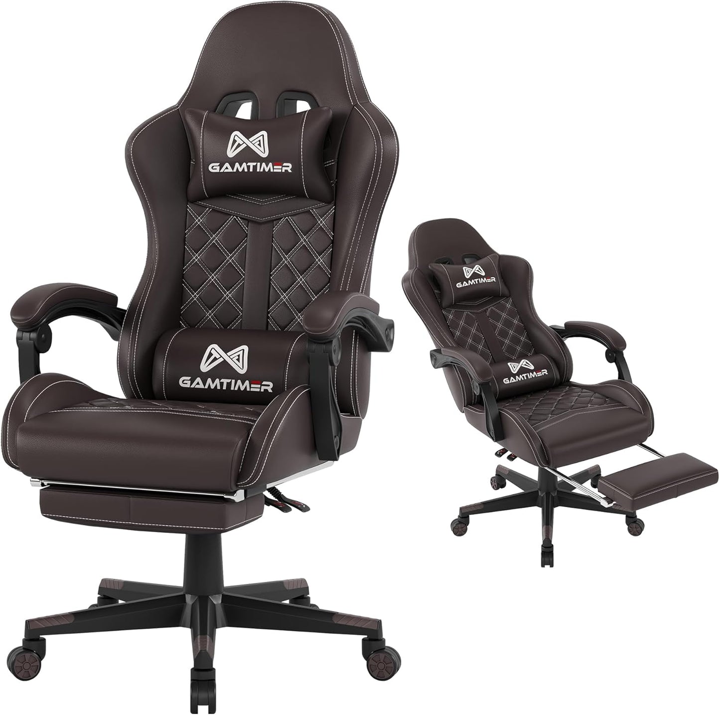 Gaming Chair, 400 lbs Adult Chair, High Back Computer Chair with Footrest and Linked Armrests, Office Video Game Chair with Lumbar Support (Brown)