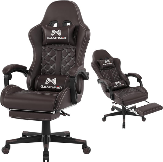 Gaming Chair, 400 lbs Adult Chair, High Back Computer Chair with Footrest and Linked Armrests, Office Video Game Chair with Lumbar Support (Brown)
