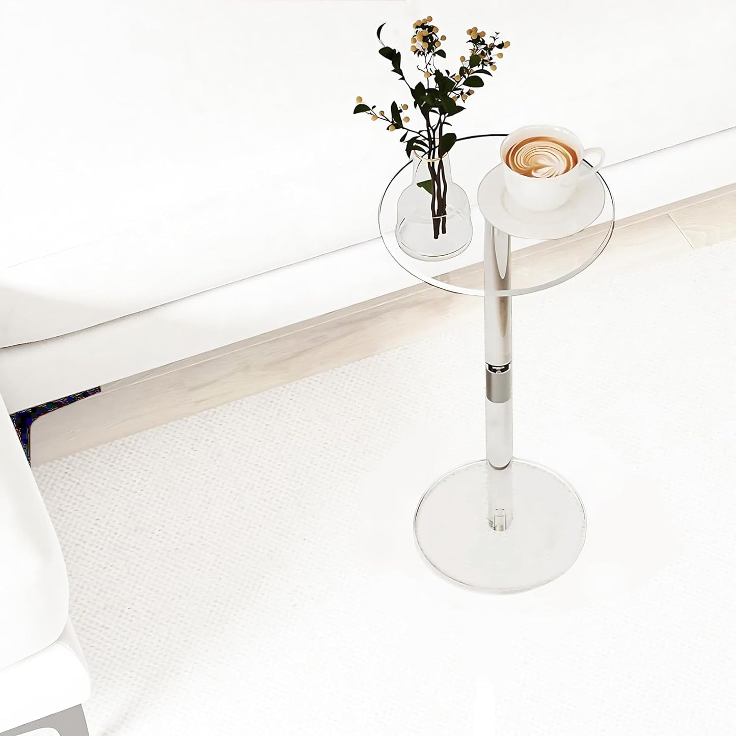 Small Drink Table,Acrylic Side Table, 10" L x 10" W x 21.3" H, End Table for The Living Room, Bedroom, Bathroom, Hallway and Balcony(Clear)