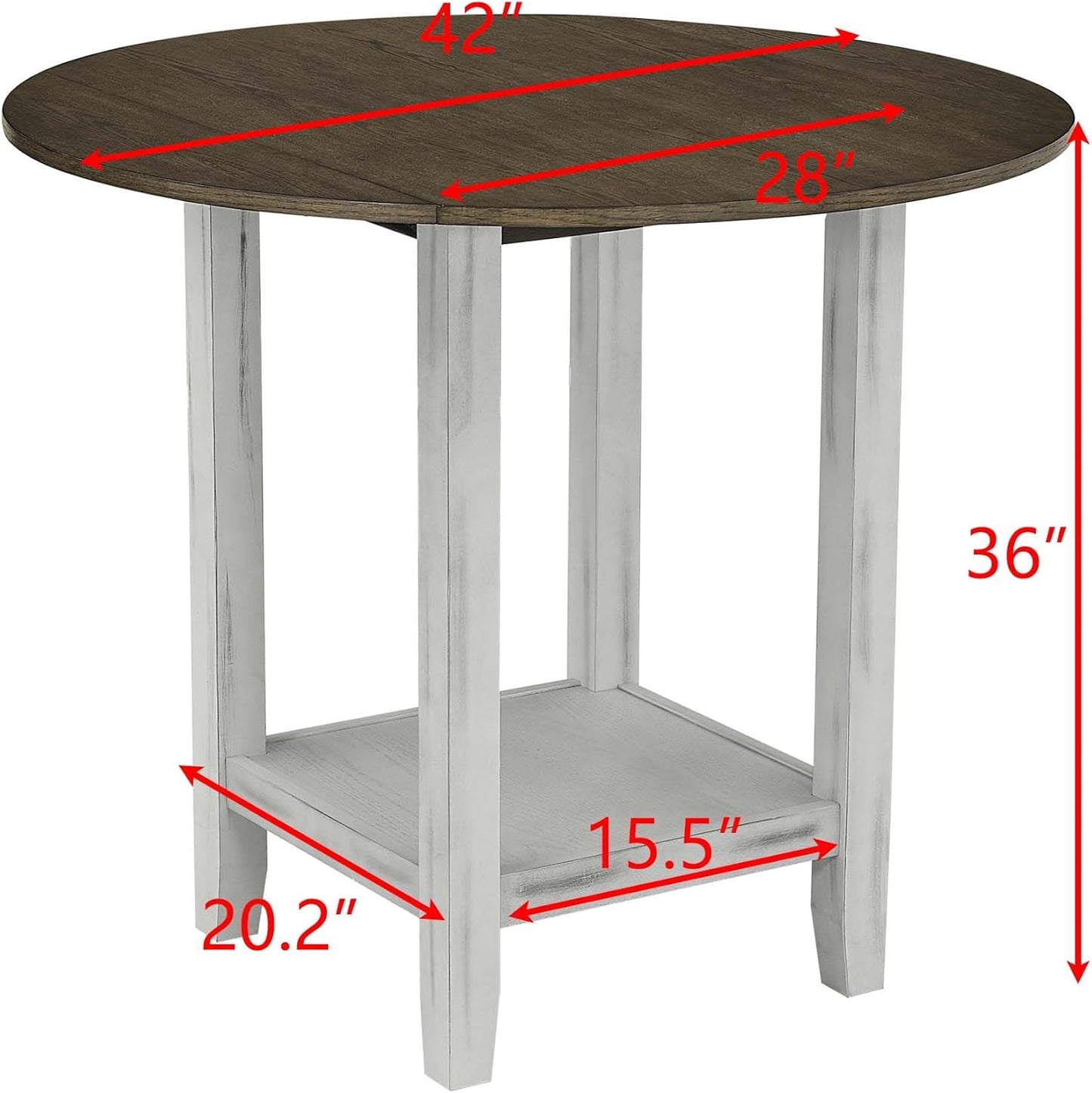 Ball & Cast 5 Pieces Dining Table Set with 4 Chairs and 42" Round Drop Leaf Dining Table,Kitchen Table and Chairs for 4 W/Trestle Table Base,for Small Space,Apartment,Dining Room,Brown White