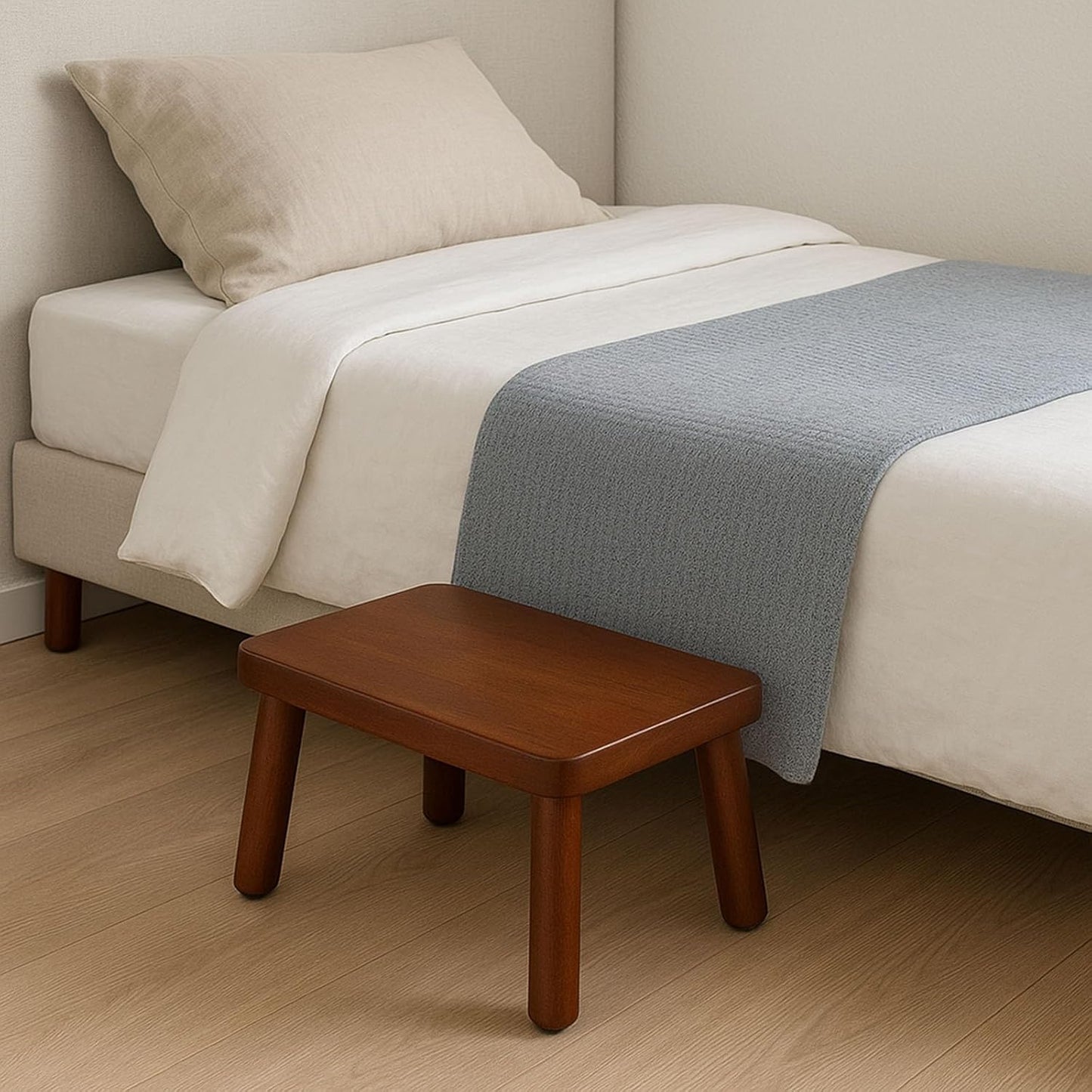 Wooden Step Stool, Foot Stool with Non-Slip Mat, One Step Stool, Small Stool for High Beds, Office, Bedroom, Bathroom (Brown, Small)