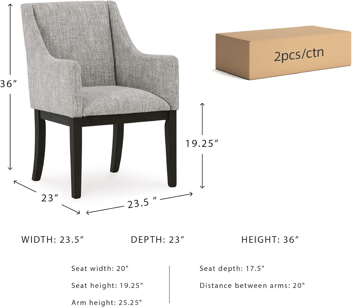 Signature Design by Ashley Burkhaus Traditional Dining Upholstered Arm Chair, 2 Count, Gray & Dark Brown