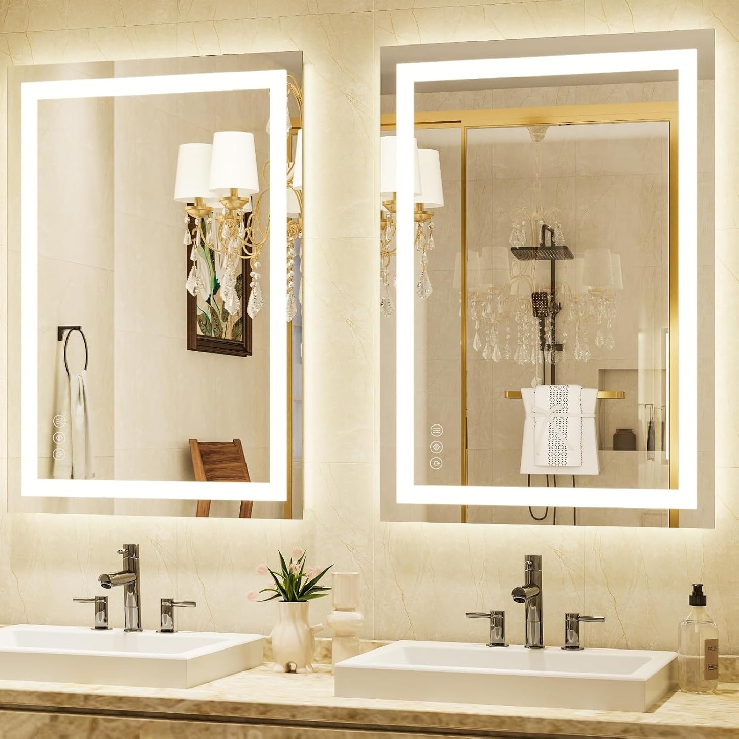 30'' x 40'' LED Bathroom Mirror with Lights, Wall Mirror with Front and Backlight, 3 Colors Vanity Mirror with Lights, Anti-Fog Wall Mirror for Bathroom
