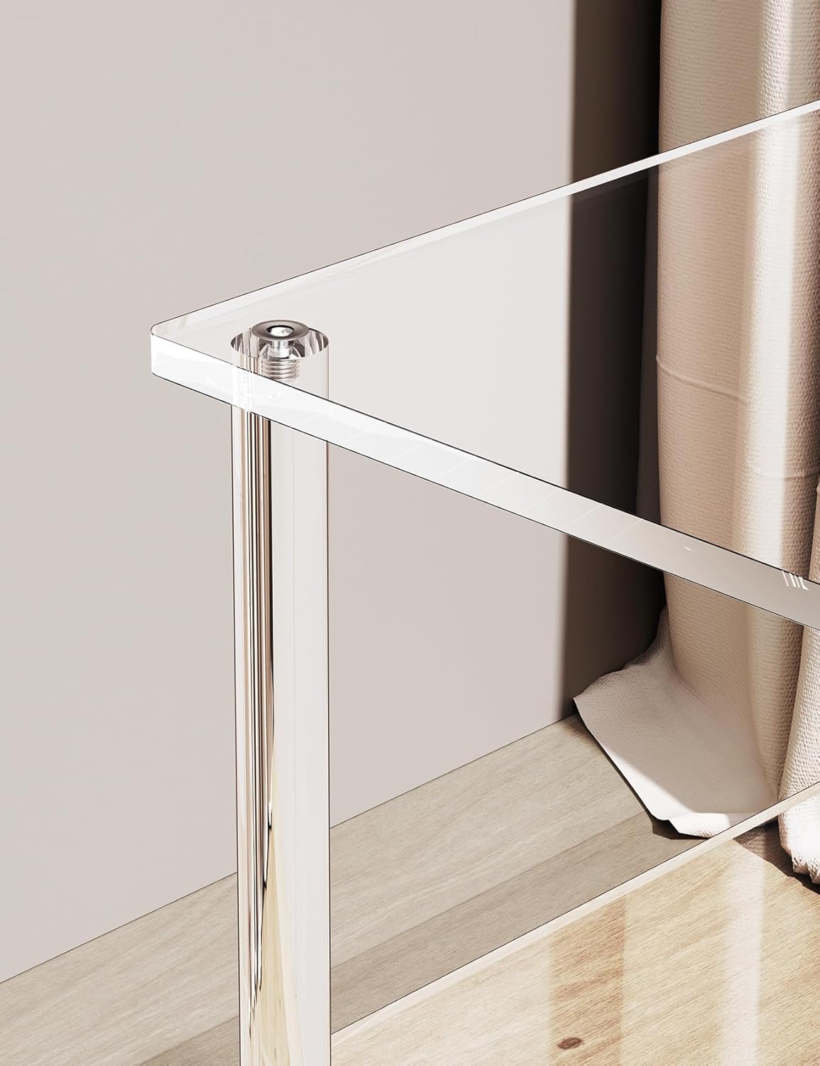 Acrylic Side Table Clear 3-Tier End Table for Living Room, Office, Hallway, Bedroom Small Bedside Table (8mm Thick Shelves)