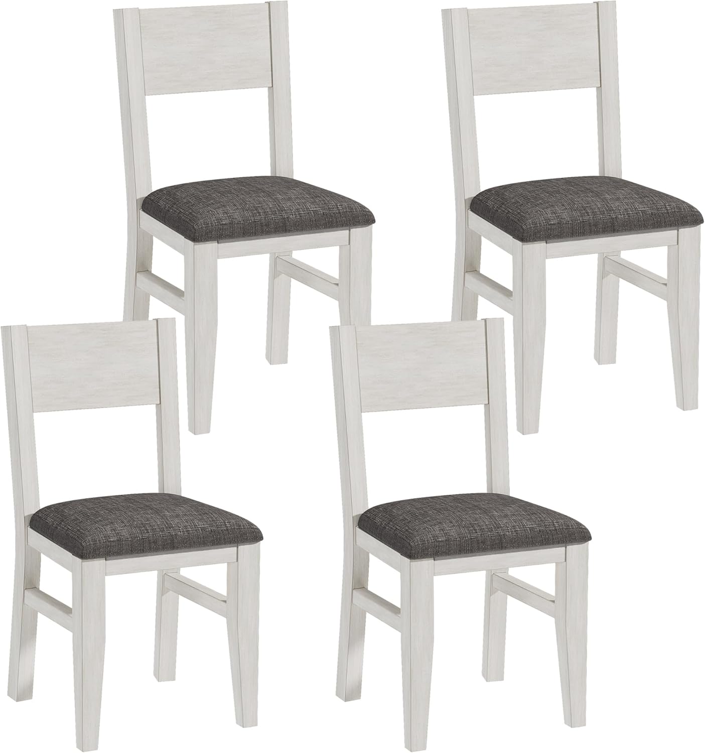 Solid Wood Dining Chairs Set of 4, Farmhouse Kitchen Chairs with Upholstered Cushion, Easy Assembly for Dining Room, Kitchen, Washed Gray