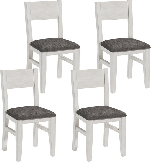 Solid Wood Dining Chairs Set of 4, Farmhouse Kitchen Chairs with Upholstered Cushion, Easy Assembly for Dining Room, Kitchen, Washed Gray