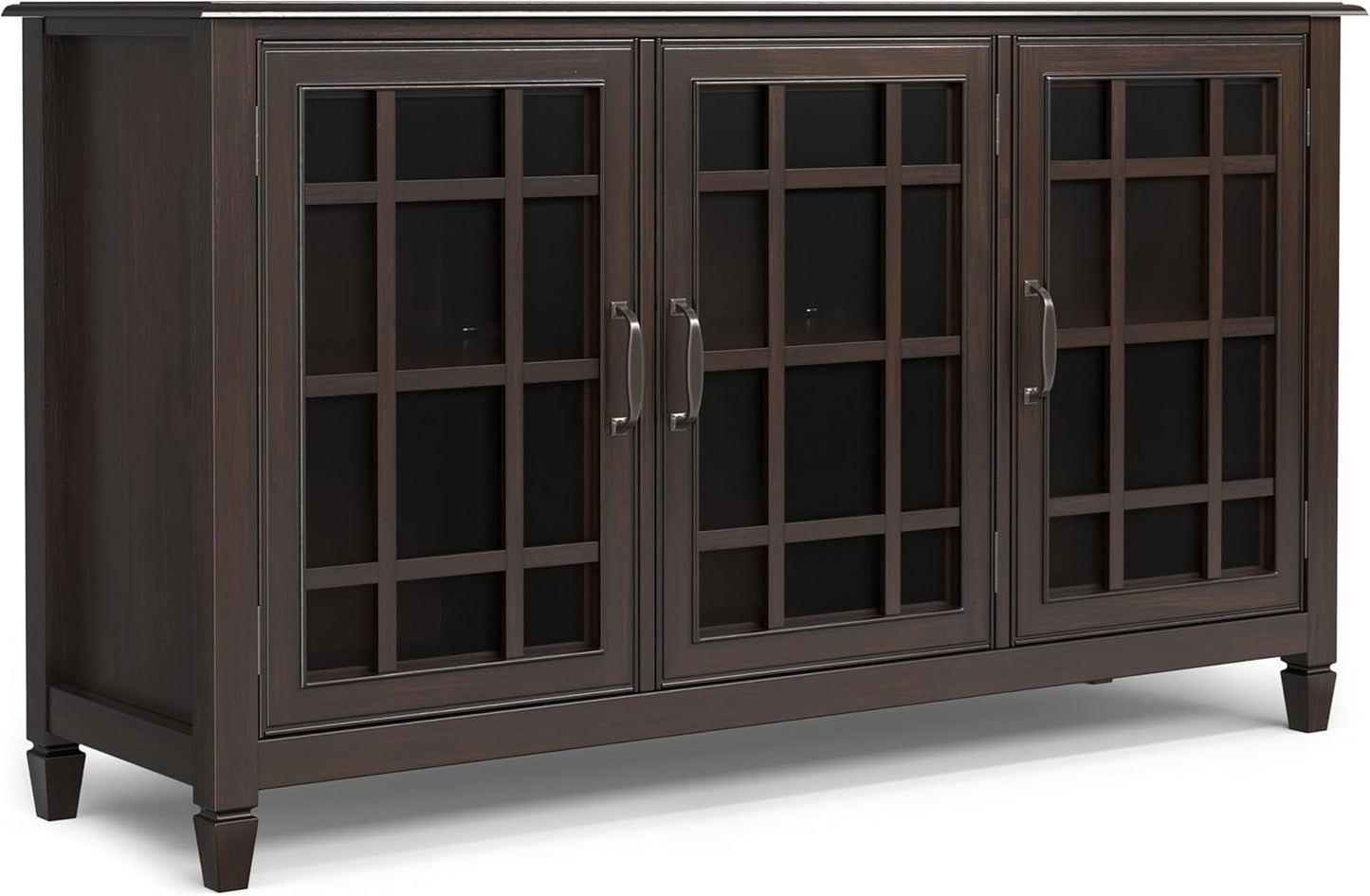 SIMPLIHOME Connaught SOLID WOOD 60 inch Wide Traditional Wide Storage Cabinet Buffet in Chestnut Brown for the Living Room, Entryway and Family Room