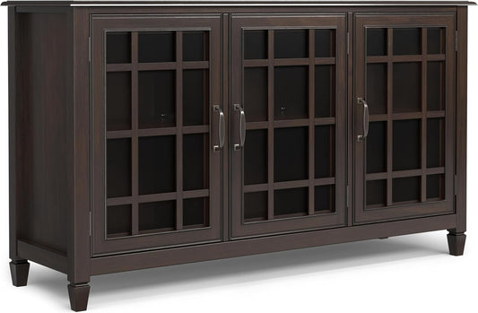 SIMPLIHOME Connaught SOLID WOOD 60 inch Wide Traditional Wide Storage Cabinet Buffet in Chestnut Brown for the Living Room, Entryway and Family Room