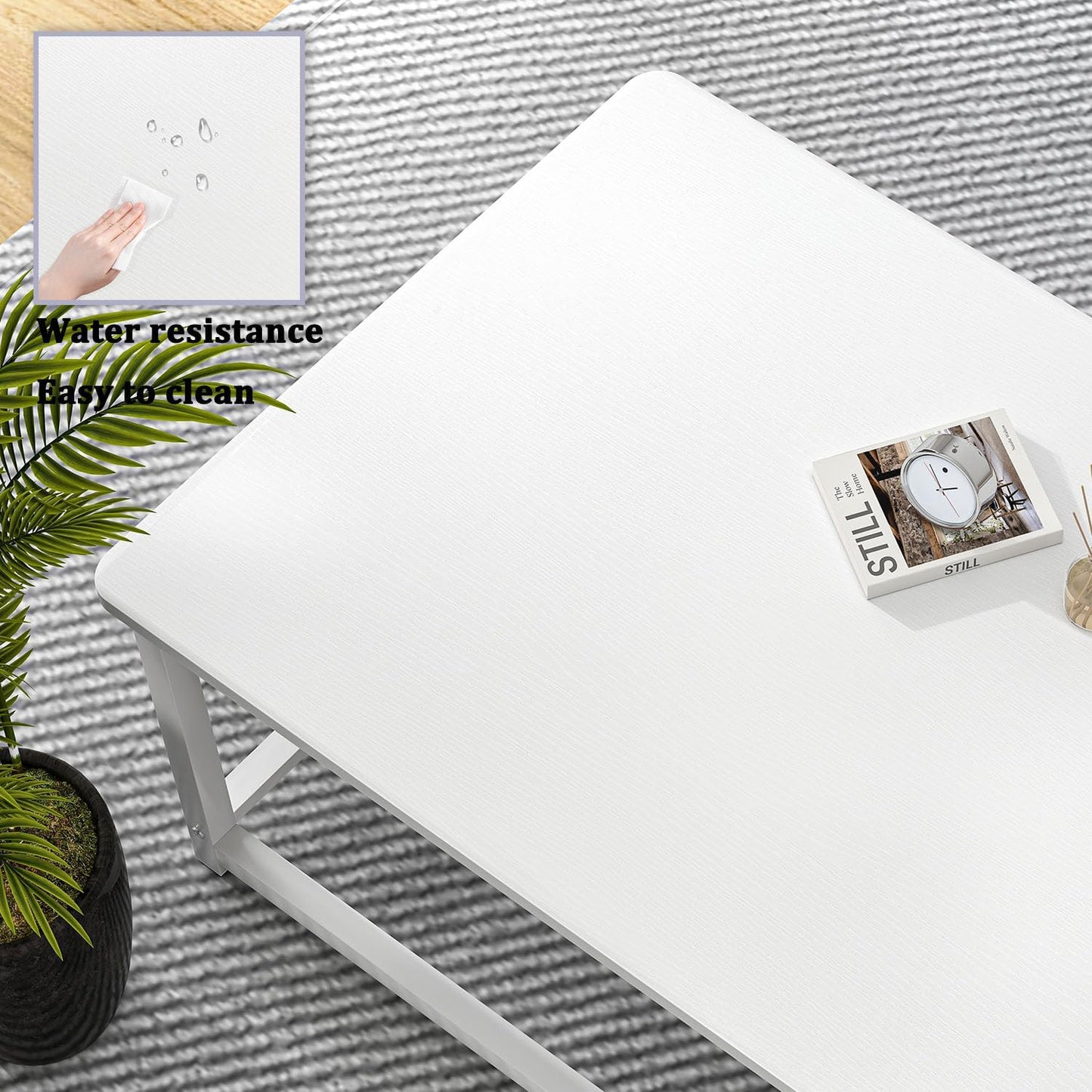 EXCEFUR White Coffee Table, Modern Rustic Wood Center Table with Storage for Living Room, Industrial Rectangle Cocktail Tea Table, 47 Inch