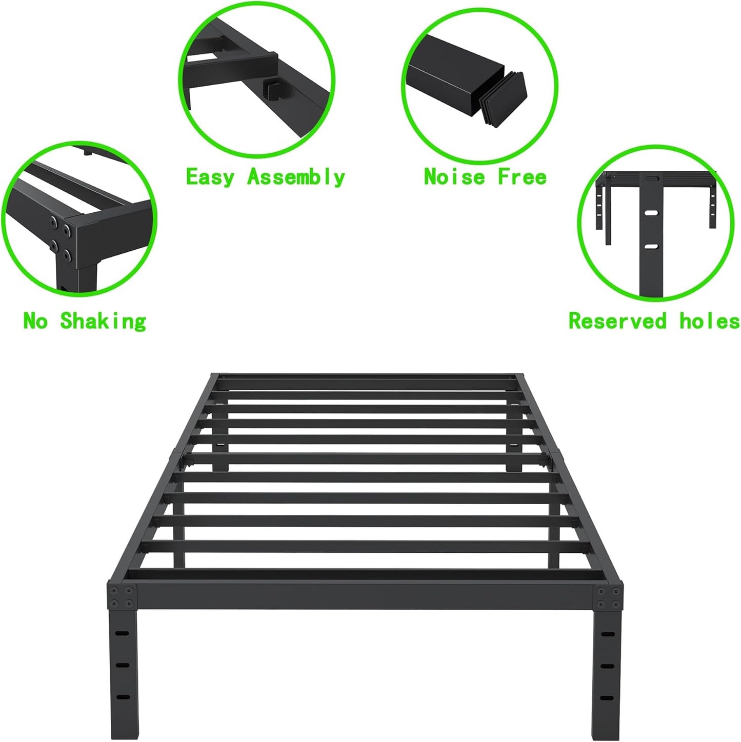 12 Inch Twin Bed Frames, Heavy Duty Metal Bed Frame Twin Size, No Box Spring Needed, Easy Assembly, Noise-Free, Black