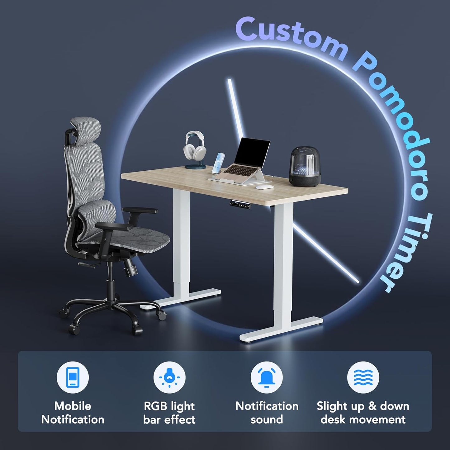 HUANUO 32 inch Electric Standing Desk with Smart APP, Alexa & Google Voice Control, Wi-Fi, Adjustable Height, 6 Memory Settings, Sedentary Reminder, Posture & Neck Care, Sit-Stand Desk, Light Walnut