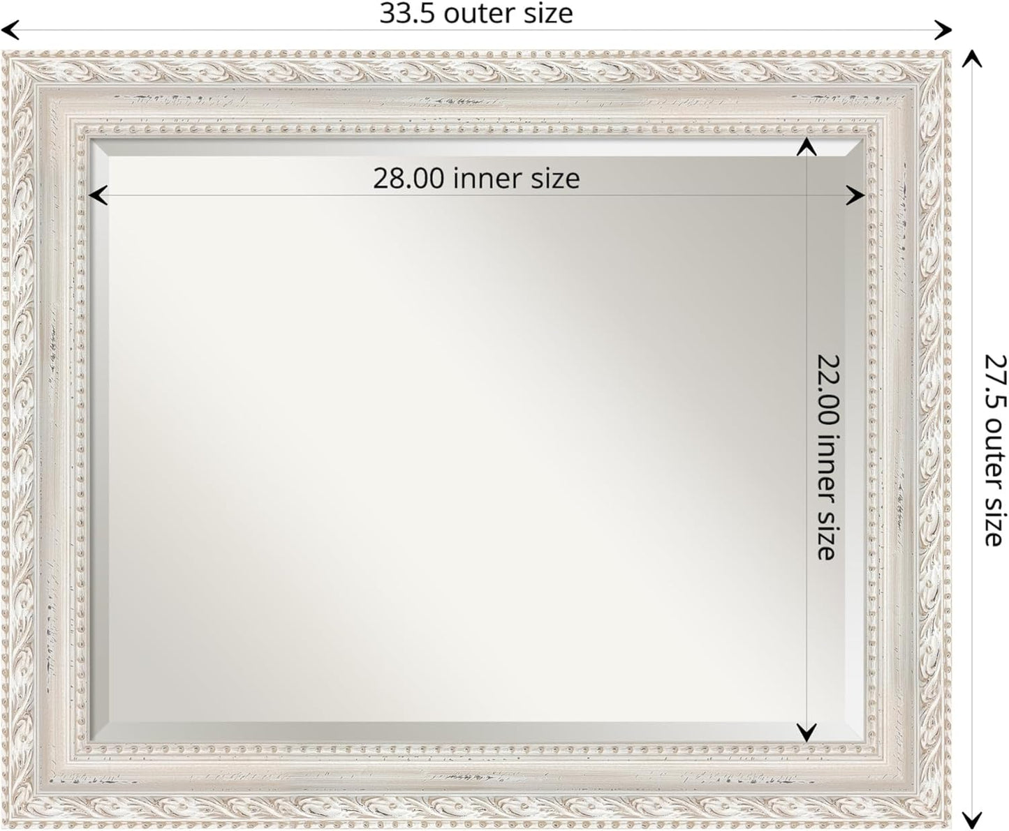 Amanti Art White Bathroom Mirror for Over Sink, 28x34 Opera Off White Rectangle Vanity Mirror, Large Traditional Wood Frame, Hangs Horizonally and Vertically, Bathroom Wall Decor, Beveled Edge from WI