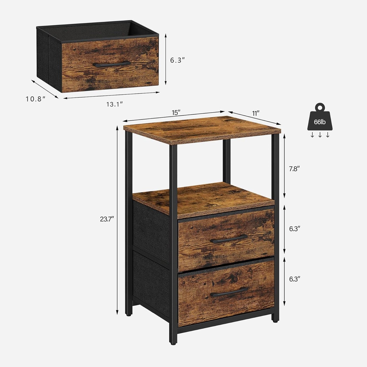 TUTOTAK End Table, Night Stand, Side Table, Nightstand with Cloth Drawer, Bedside Table for Livingroom, Bed Room, Brown TB01BB087