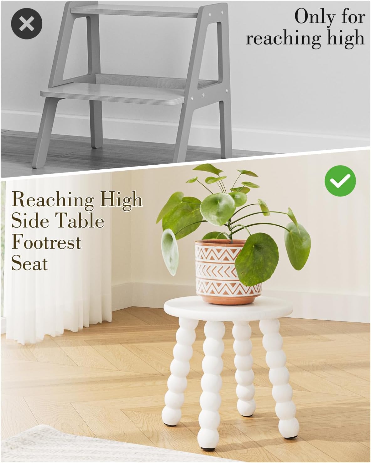 Masupu Solid Wooden Step Stool for Adults Kids, 11 inch Small Foot Stool, Non-Slip One Step Stool, Sturdy Foot Stool for Bathroom, Bedroom, Kichen, Plant Stand(White)