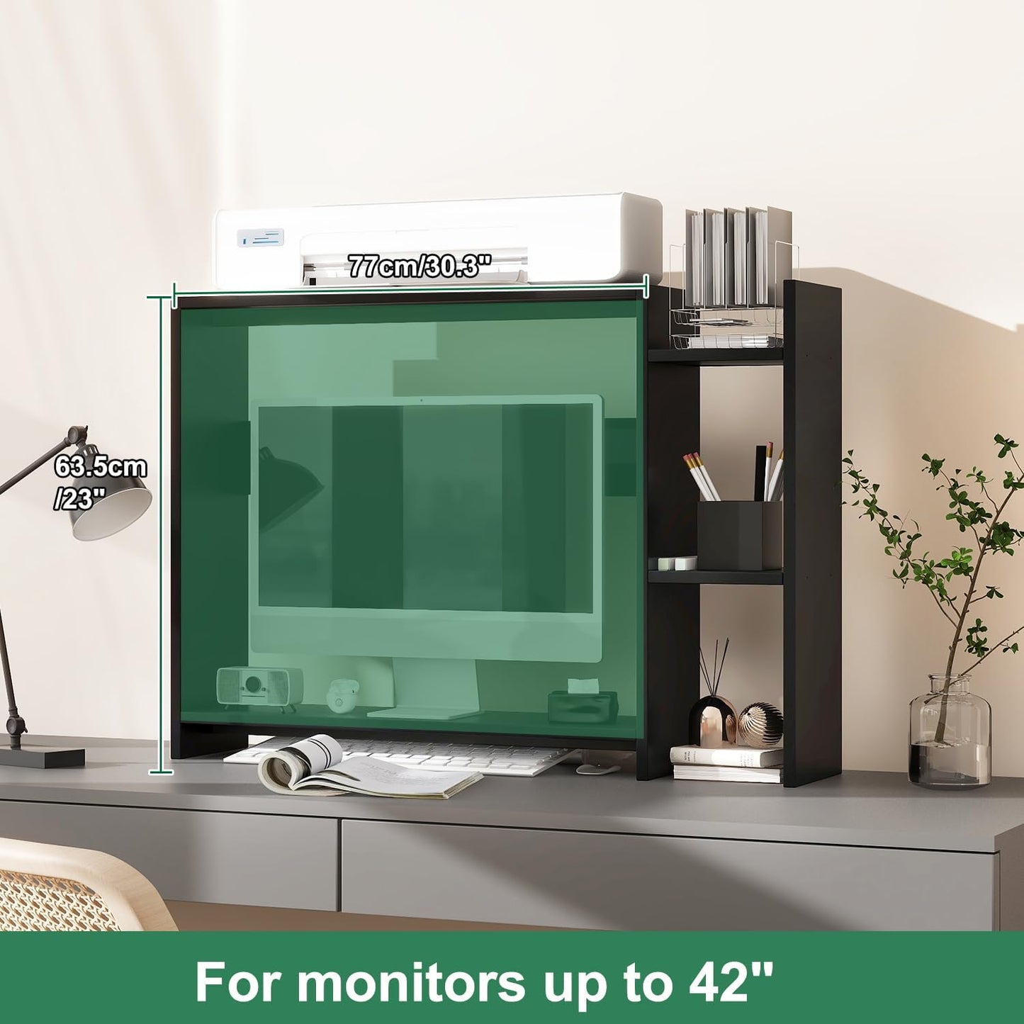 IBUYKE Desktop Bookshelf,36.8" Desktop Organizer Shelf,Wood Desk Hutch for Computer Monitor,Display Shelf for Office Home Dormitory,Black TMZ008B