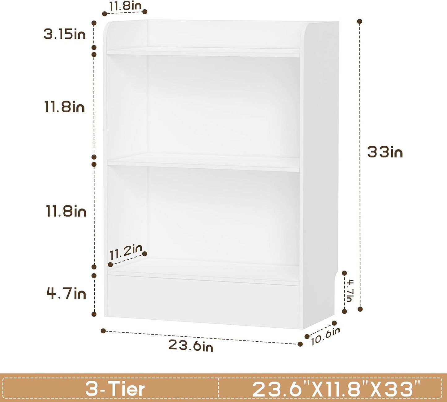Lkeiyay Montessori Shelf,3-Shelf Toy Storage Organizer,Wooden Storage Cabinet for Kids Room, Nursery, Playroom Daycare Furniture (White