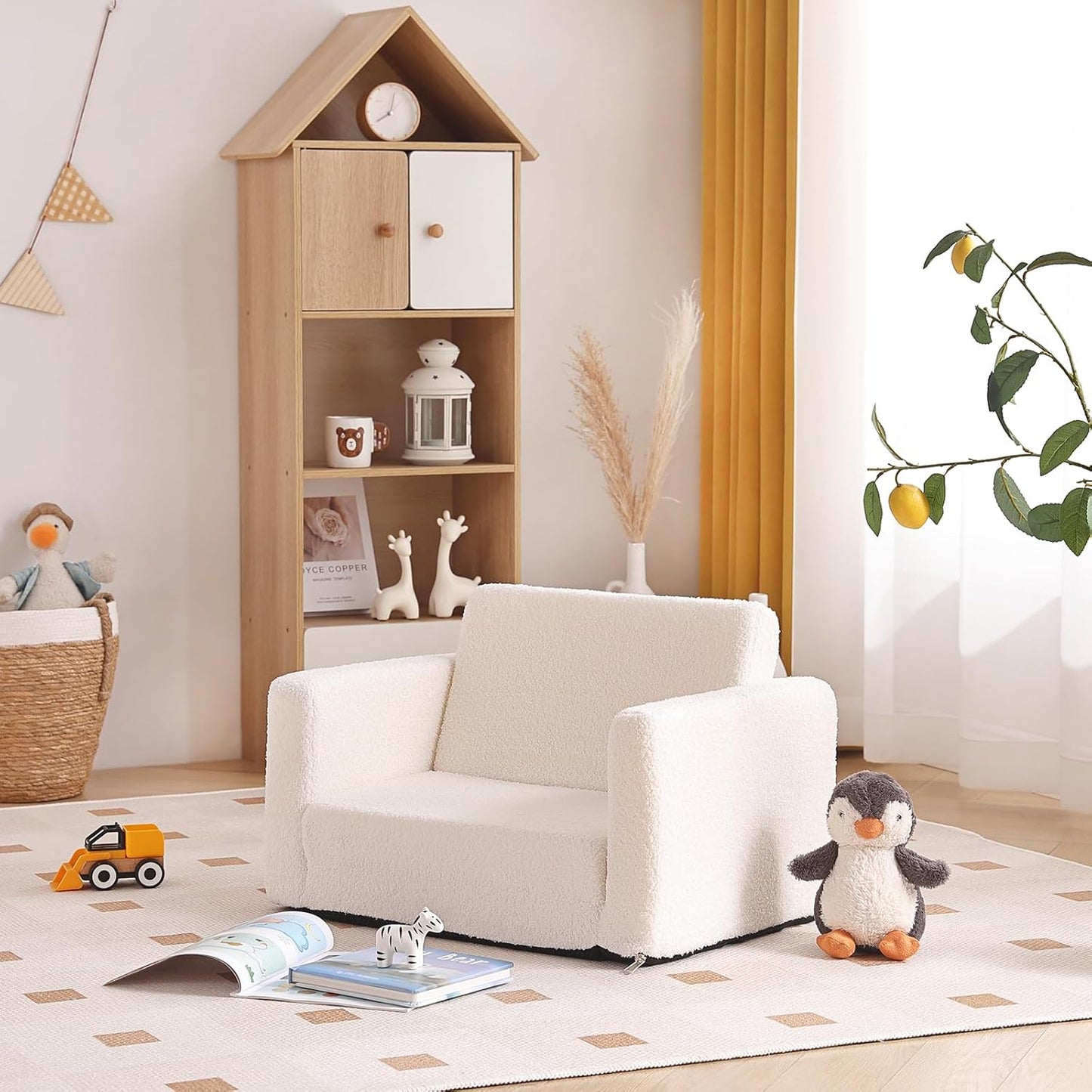 Tiita Kids Sofa, 2-in-1 Toddler Chair, Convertible Children Couch to Lounger, Flip Out Kid Sofas Chair, Toddler Armrest Chairs Bed, Folding Kids Play Sofa for Girl or Boy (Beige)