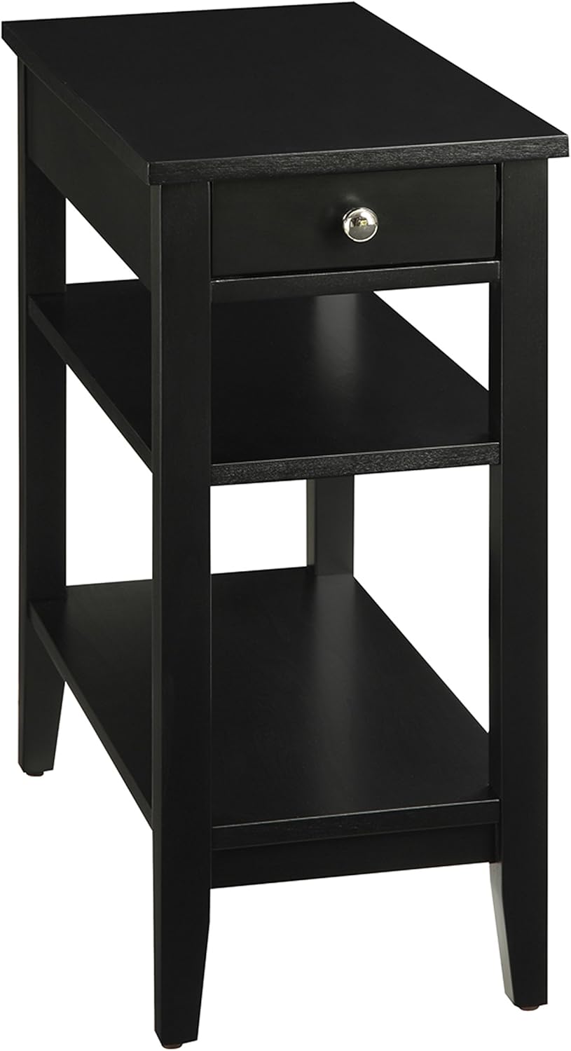 Convenience Concepts American Heritage Chairside End Table with Drawer 23.5" - Classic Living Room Table with Storage Shelf, Bedroom Nightstand, Black