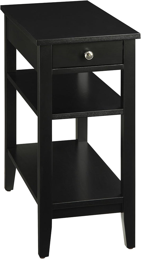 Convenience Concepts American Heritage Chairside End Table with Drawer 23.5" - Classic Living Room Table with Storage Shelf, Bedroom Nightstand, Black