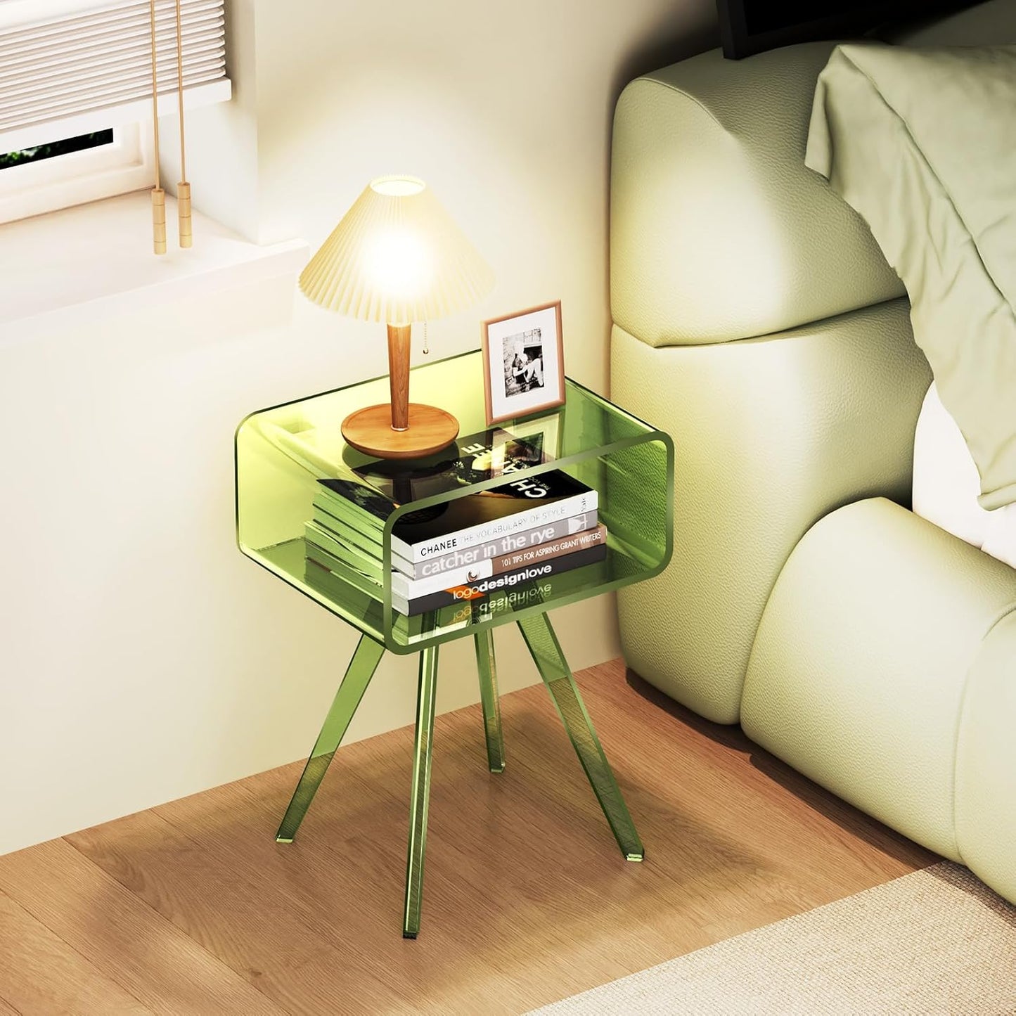 Acrylic Side Table, Acrylic Nightstand Bedside Table for Bedroom (Green, 16.1'' x 11.8'' x 19.7'')