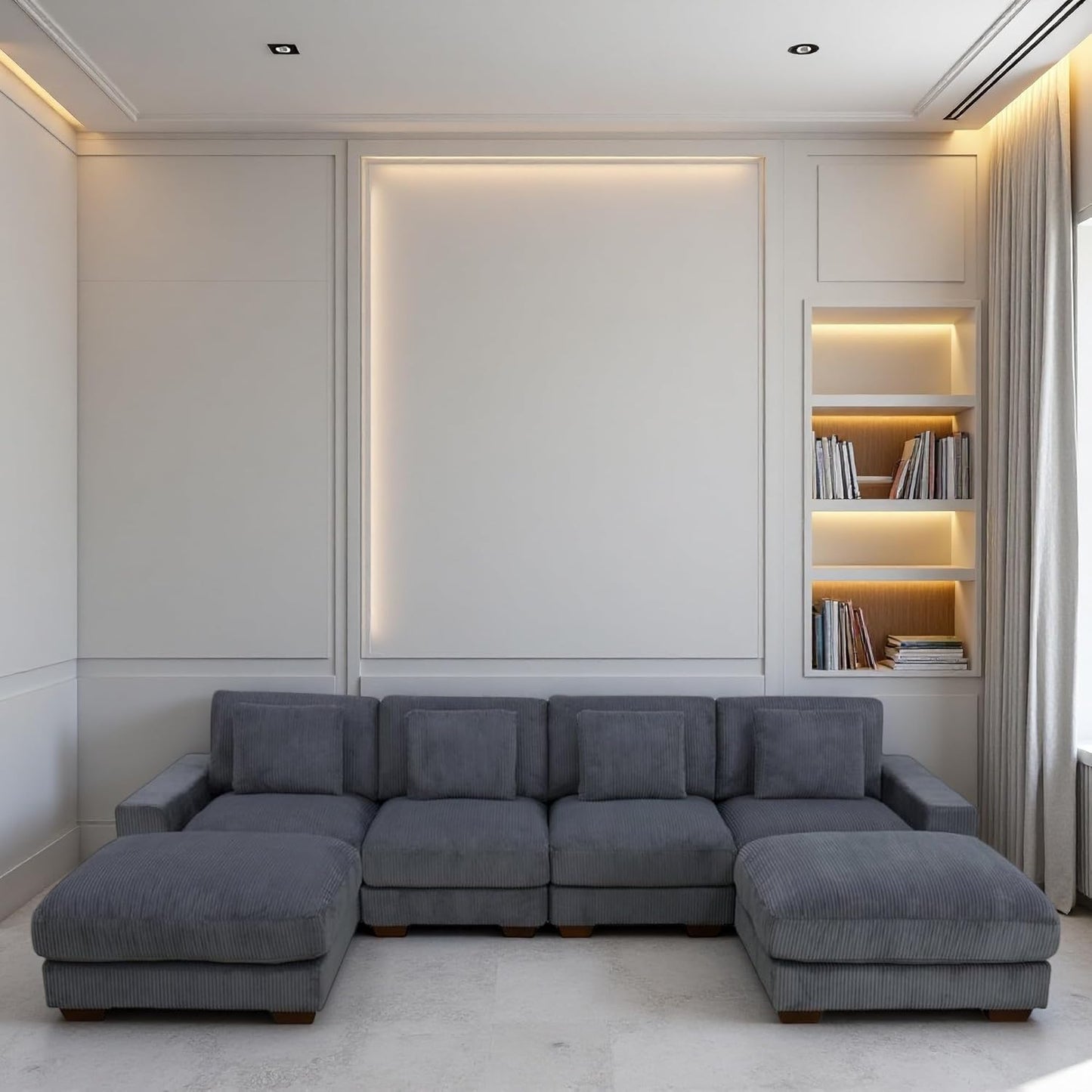 Sectional Couches for Living Room, Stylish Sectional Loveseat Sofa with Double Ottoman & Deep Seats, Living Room Furniture Home Sofa for Adults, Charcoal Gray