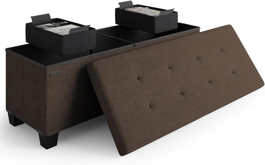 STORAGEBUD Storage Ottoman Bench with Bins, 43-in Storage Bench for Bedroom End of Bed, Folding Foot Rest Ottoman for Living Room Max 660lbs, Fabric Ottomans, Brown