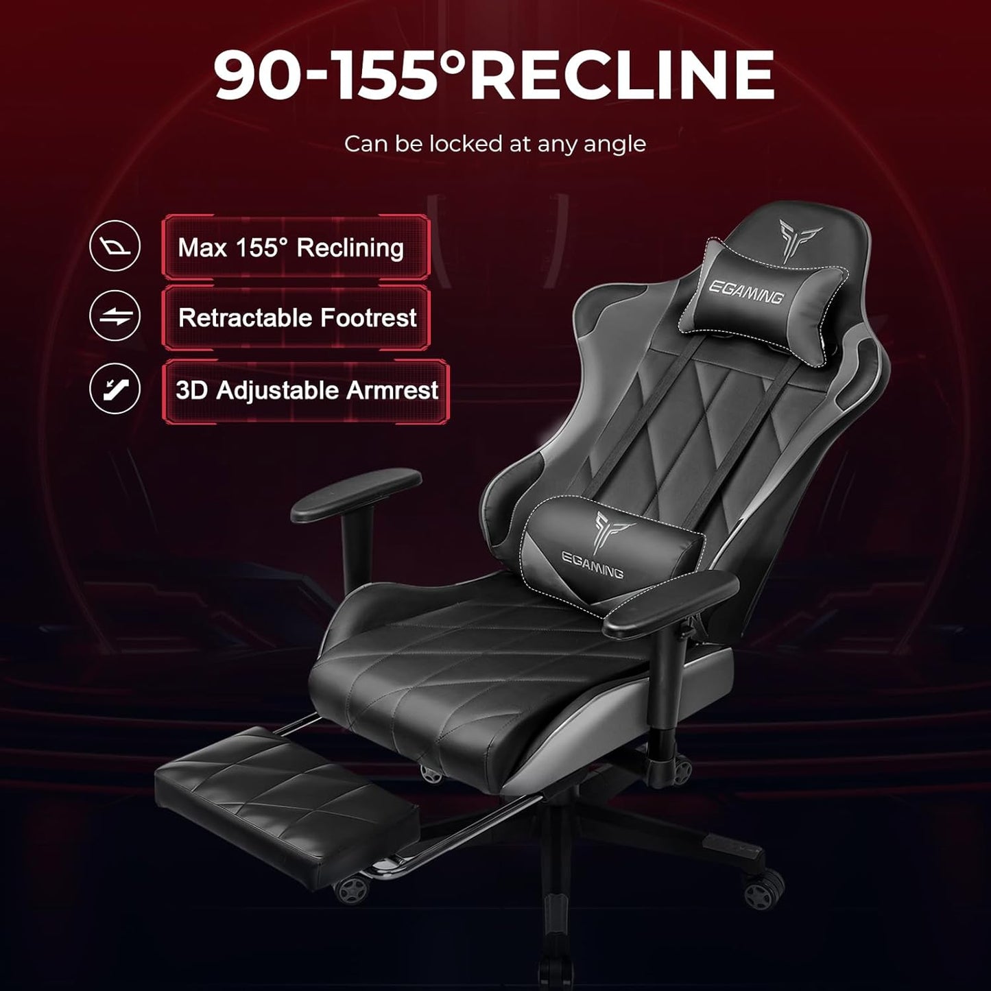 Gaming Chair with 3D Adjustable Armrests, Cow Print Design, Ergonomic Office Chair with High Back, Computer Chair with Footrest,Comfy Diamond Stitching Sest, Game Chair for Adults