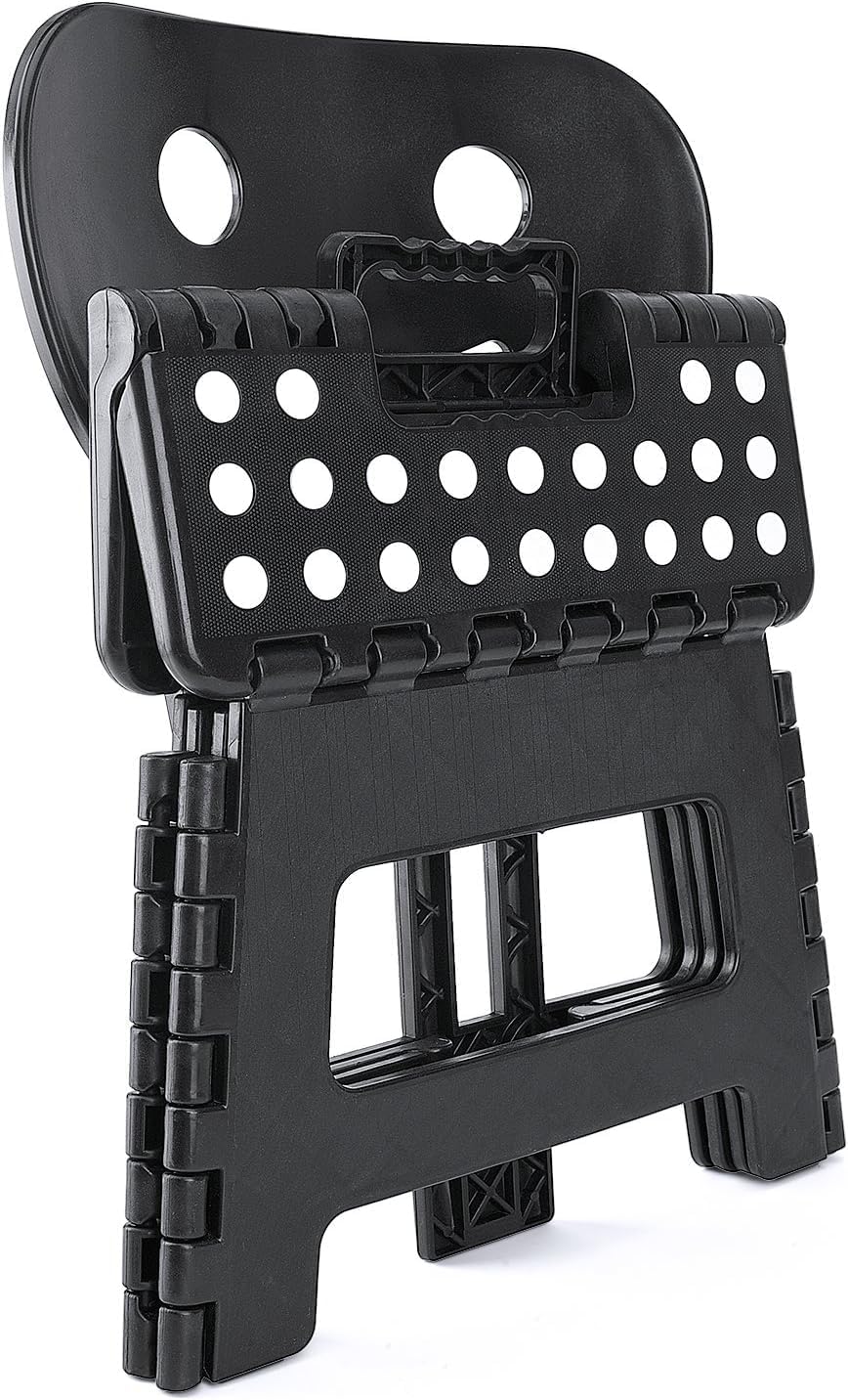 ACSTEP Folding Step Stool with Back Support for Kids,9" Kids Step Stool for Outdoor or Indoor Kitchen Step Stools and Bathroom Stool for Toddlers Boys Girls - Black, 10 Pack