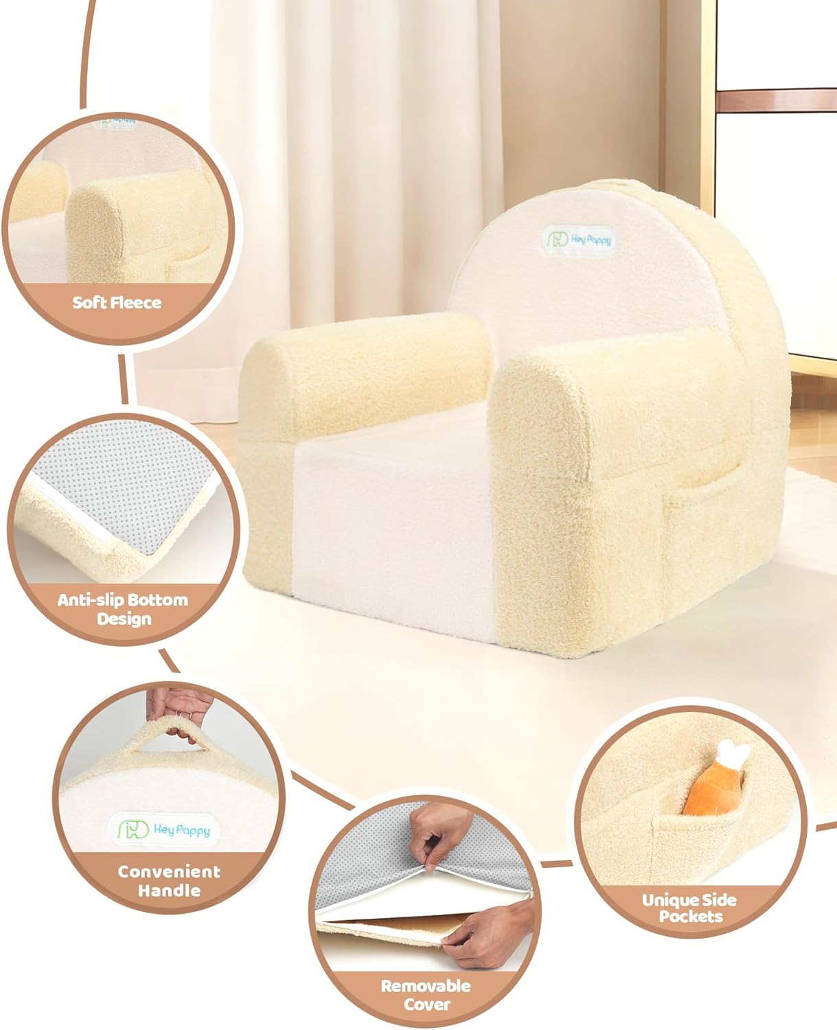 Toddler Chair, Comfy Foam Kids Couch with Soft Velvet Cover, Toddler Couch for Gaming and Studying, Kids Sofa That Fits Nicely with Any Modern Decor, Beige