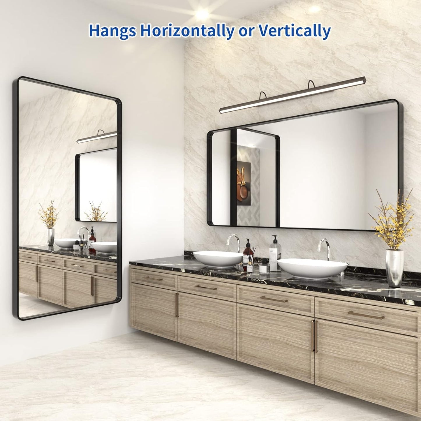 WEER Black Bathroom Mirror for Wall 60X30 Inch, Rectangular Black Metal Framed Vanity Mirror, Farmhouse Matte Black Mirror with Tempered Glass, Rounded Corner, Anti-Rust (Horizontal/Vertical)