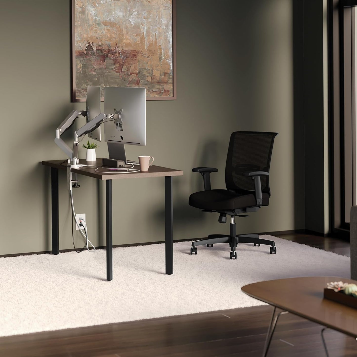 HON Coze Home Office Desks, Sturdy Table Computer Desk, 42", Walnut Top, Black Base