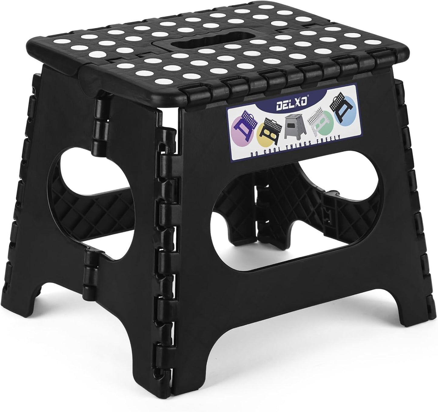 Delxo Folding Step Stool,11 Inch Non-Slip Foldable Step Stools,Portable Foldable Step Stool Lightweight Small Folding Stool with Handle for Kitchen Bathroom in Black,1 Pack