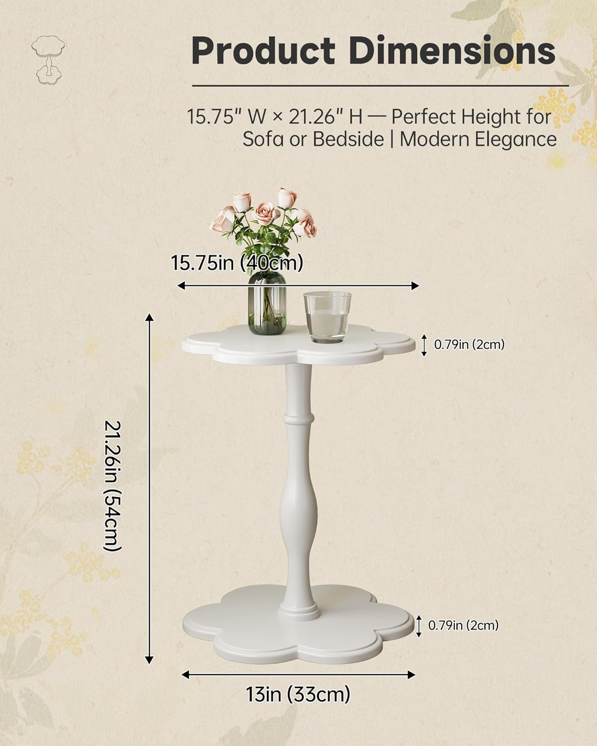 Accent Solid Wood End Table for Living Room, Small Bedside Tables Nightstand for Bedroom, Unique Pedestal Side Table, Round Wooden Tables for Drinks, Plants & Home Decor (White)