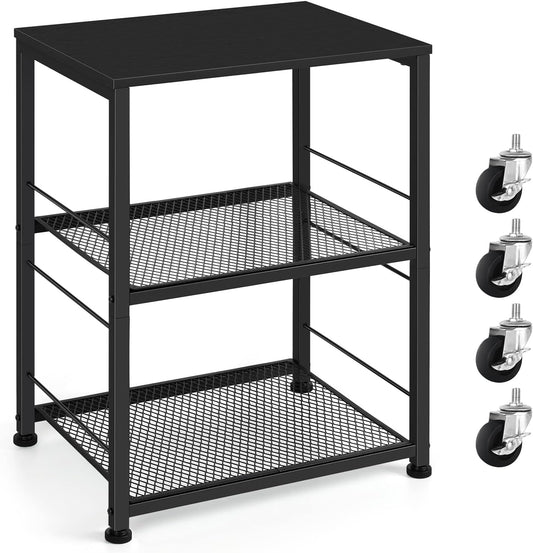 OYEAL Black Night Stand Industrial End Table with Storage Shelf Narrow Side Table for Small Spaces, Farmhouse Bedside Table for Living Room Bedroom, Stable Metal Frame (Black)