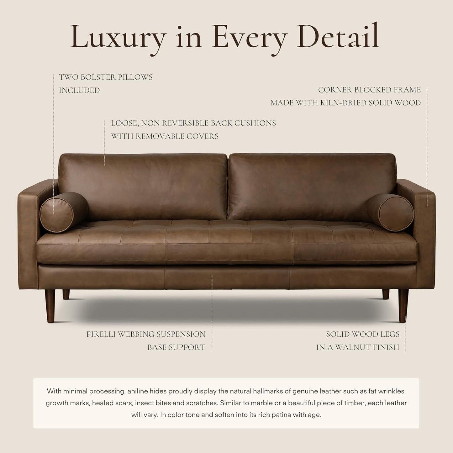 POLY & BARK Napa Furniture, 88.5 inches, Cocoa Brown