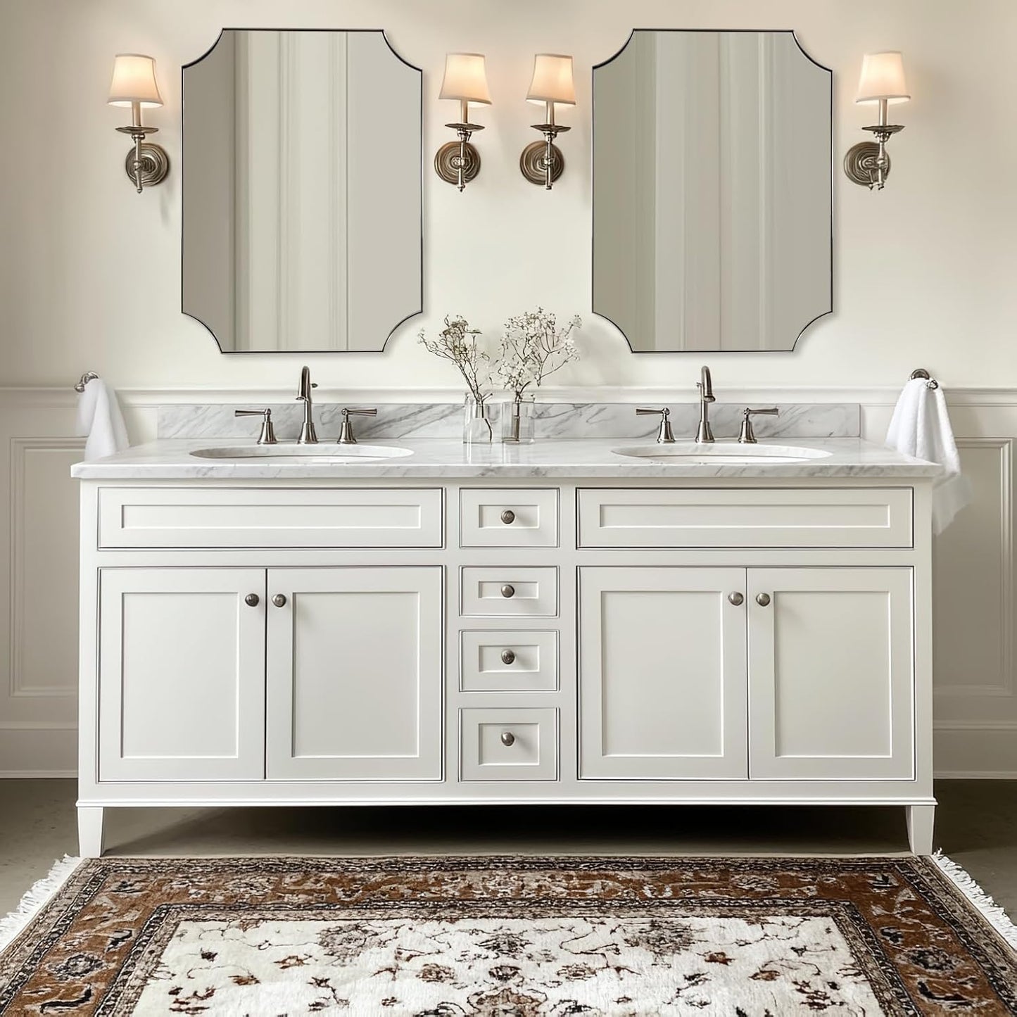 ANDY STAR Brushed Nickel Mirror 22x30 Inch, Scalloped Bathroom Mirror, Silver Bathroom Mirror in Anti-Rust Stainless Steel Metal Thin Frame Deep 1’’, Wall-Mounted Mirror (Horizontal/Vertical)